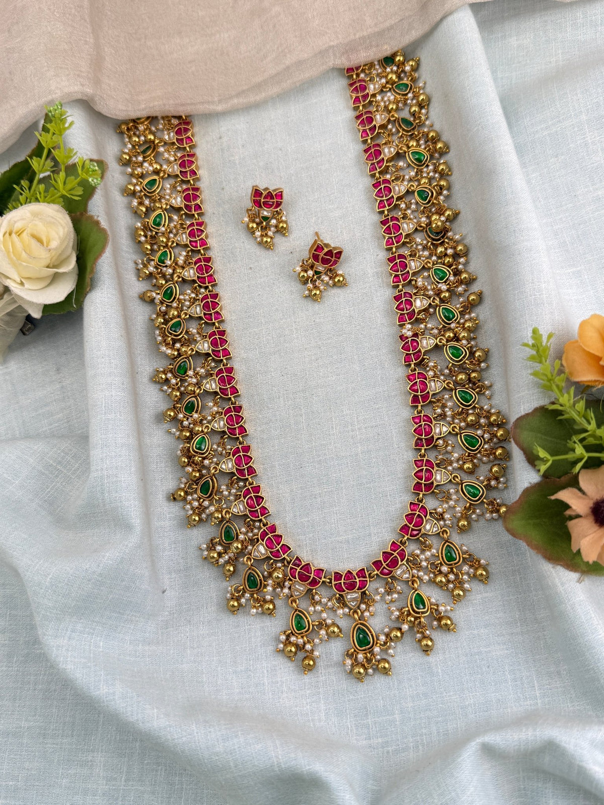 Antique Jadau Kundan Lakshmi Layer Long Necklace Set | 0126 - Mahilas