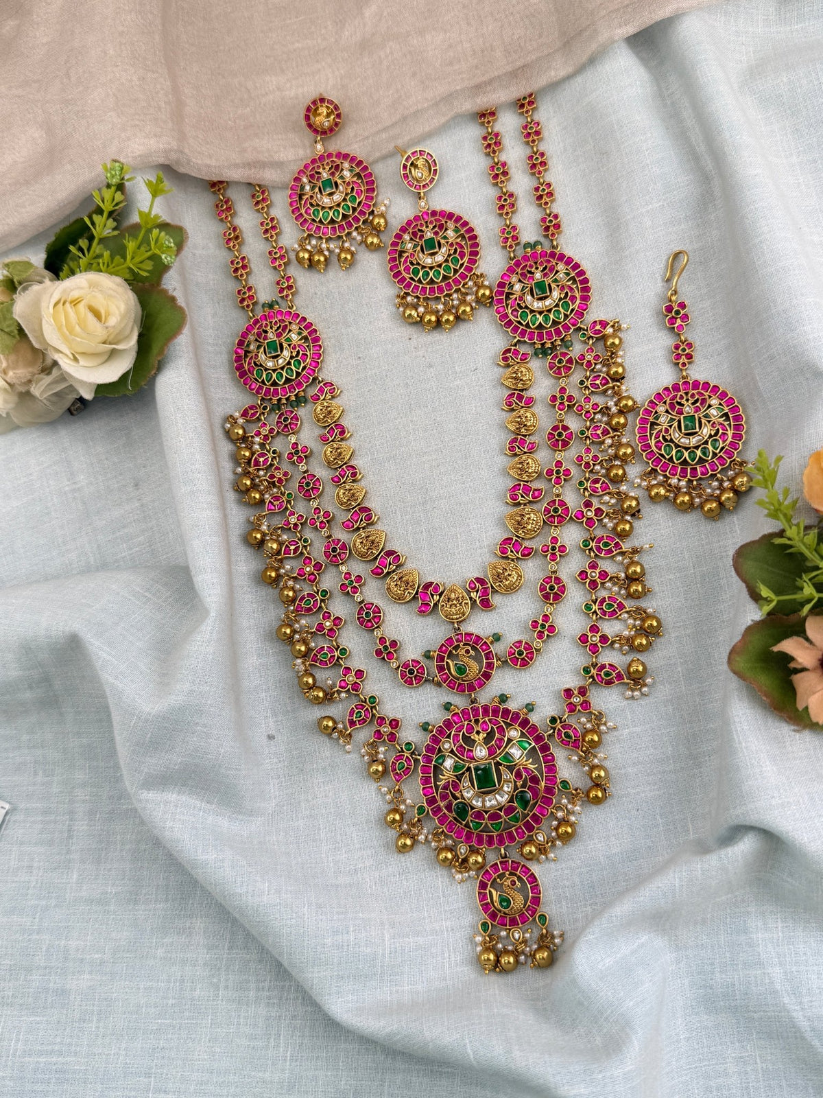 Antique Jadau Kundan Lakshmi Layer Long Necklace Set | 0127 - Mahilas