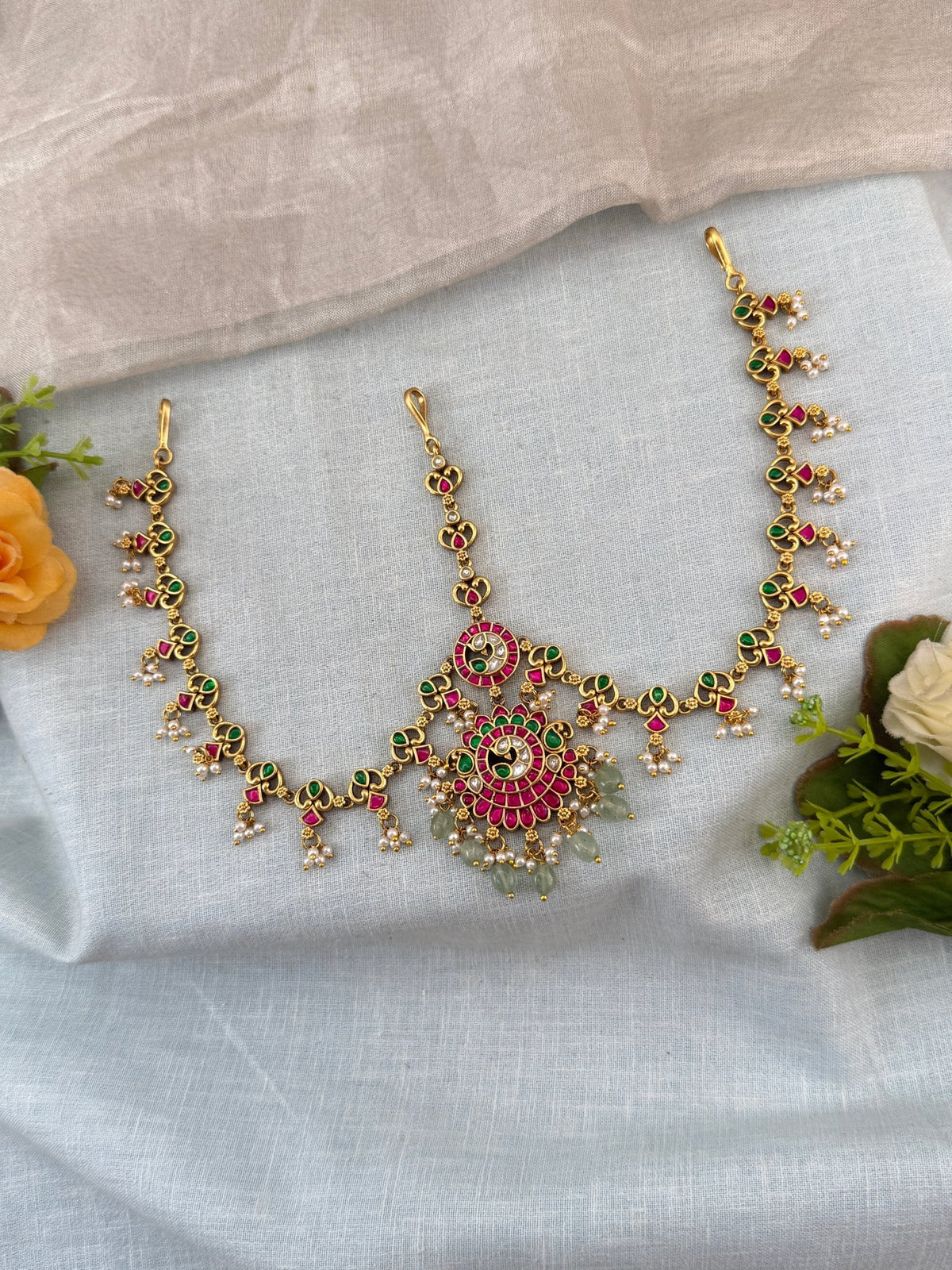 Antique Jadau Kundan Mathapatti Maang Tikka Set | 009 - Mahilas