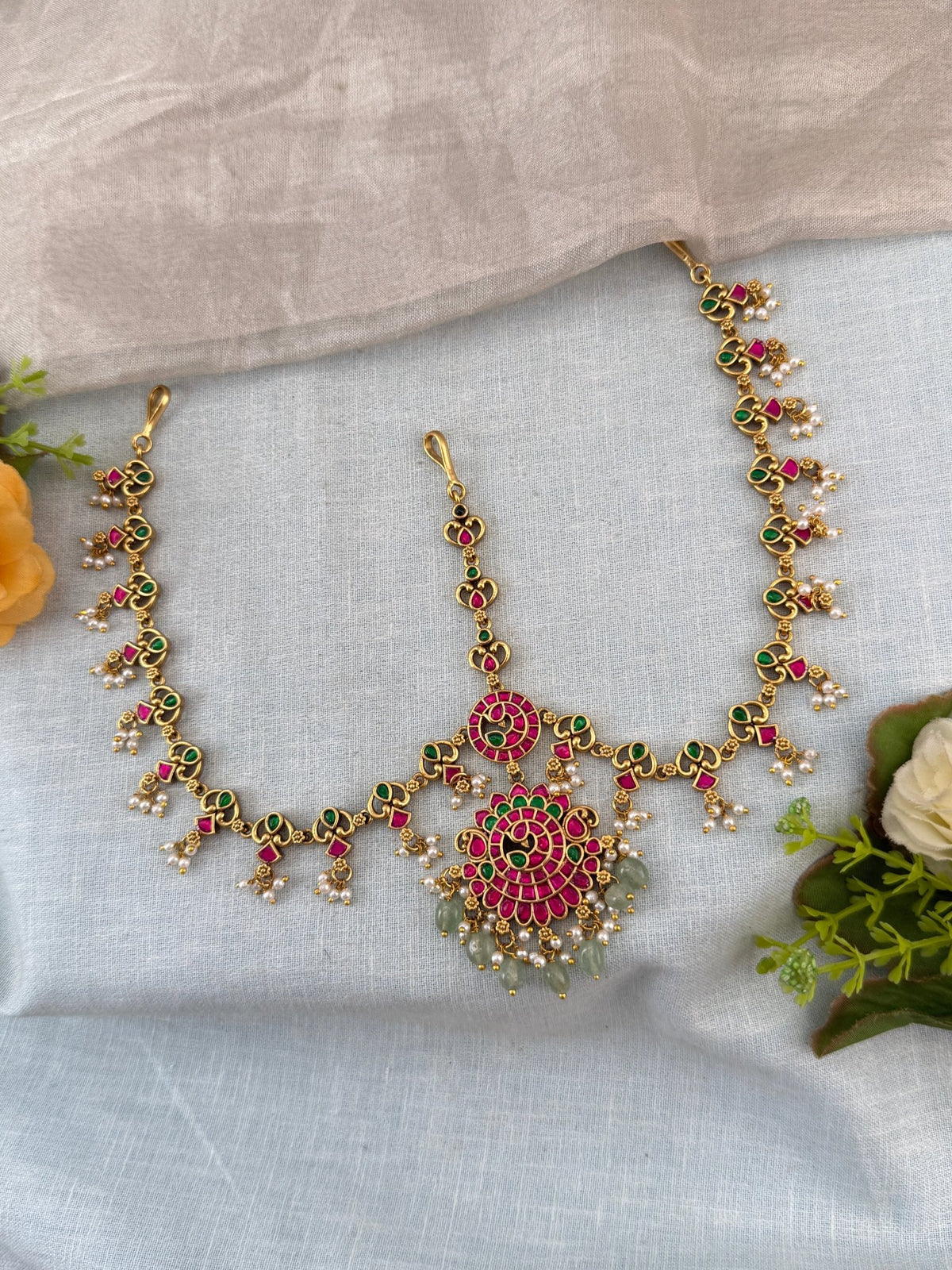 Antique Jadau Kundan Mathapatti Maang Tikka Set | 010 - Mahilas