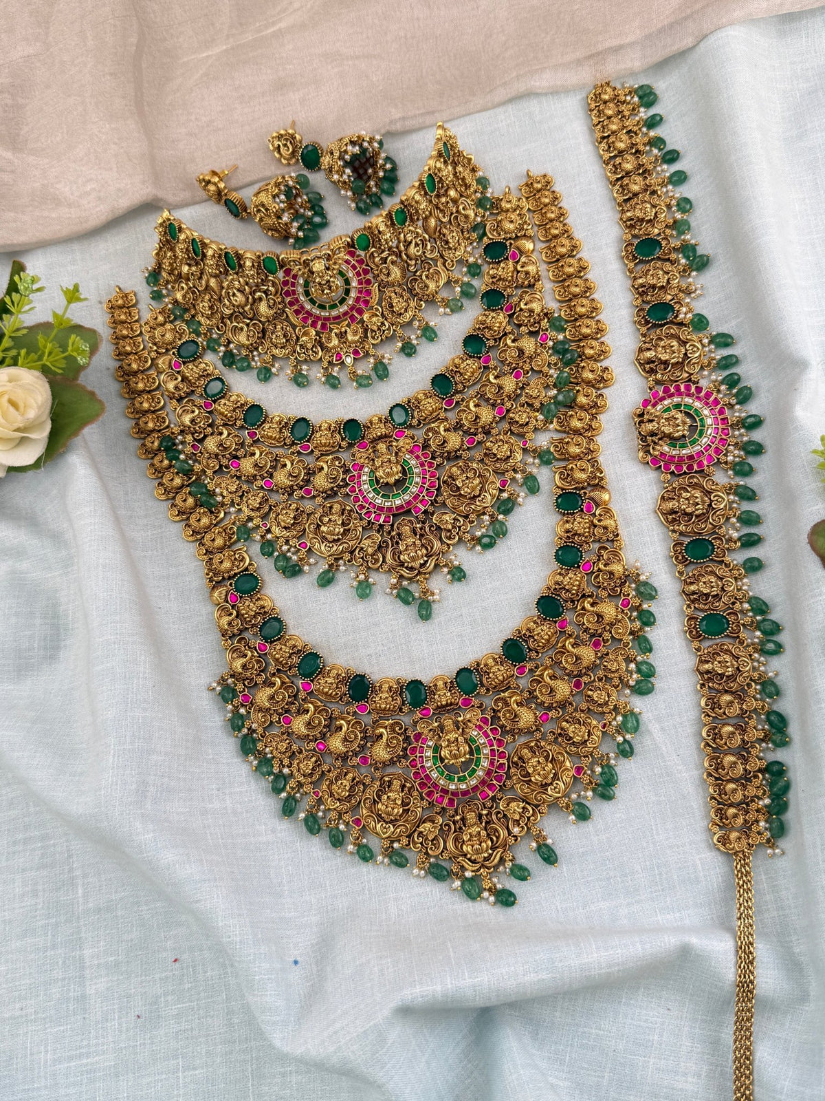 Antique Jadau Lakshmi Full Bridal Necklace Set | 203 - Mahilas