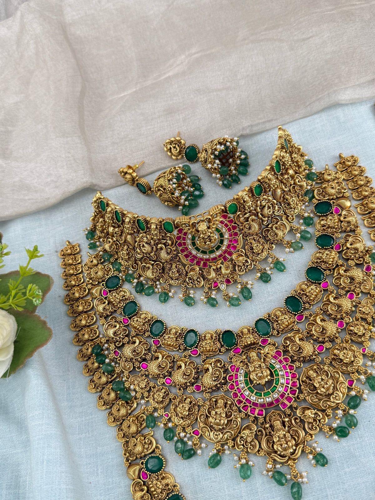 Antique Jadau Lakshmi Full Bridal Necklace Set | 203 - Mahilas
