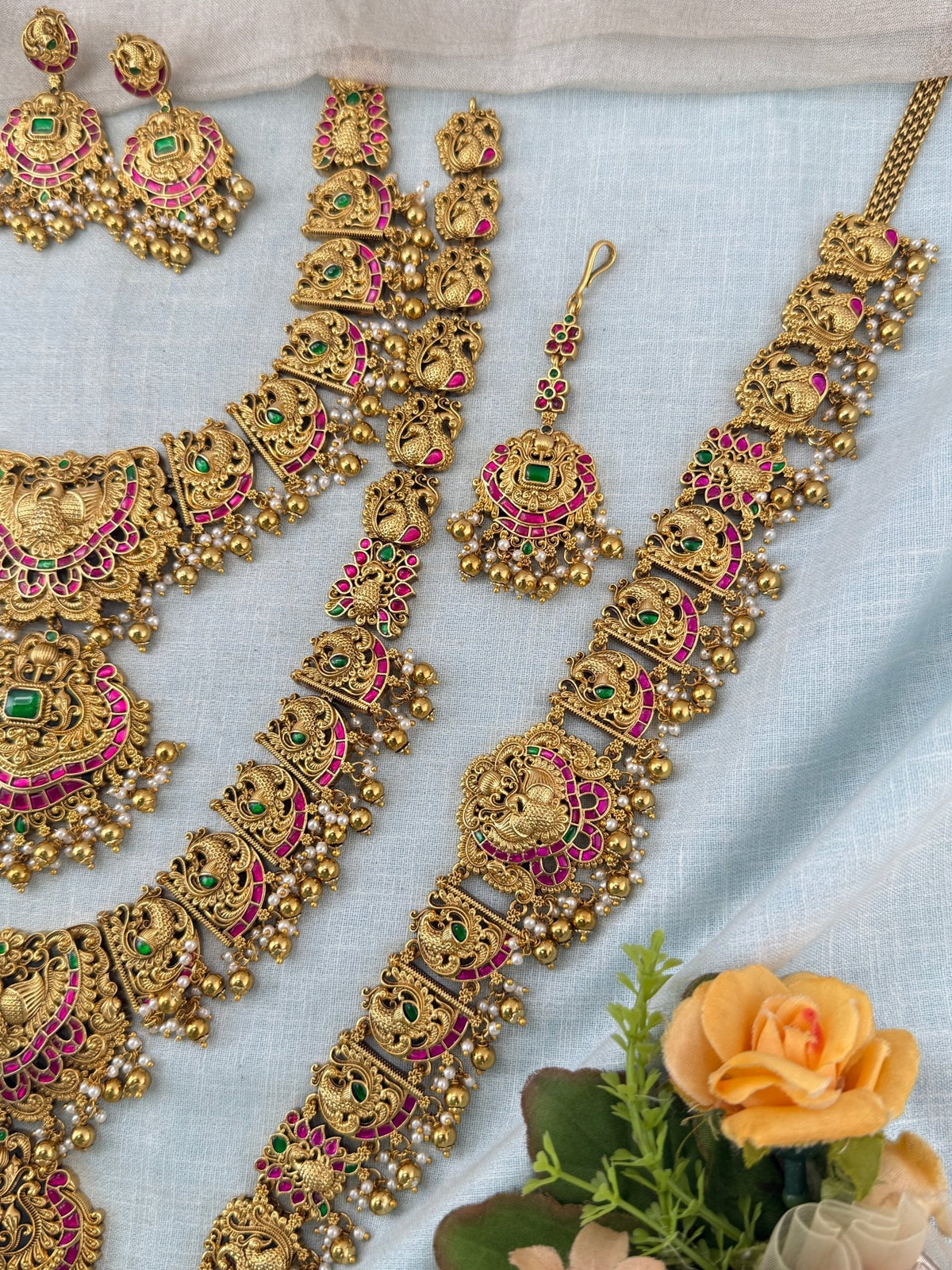 Antique Jadau Lakshmi Full Bridal Necklace Set | 204 - Mahilas