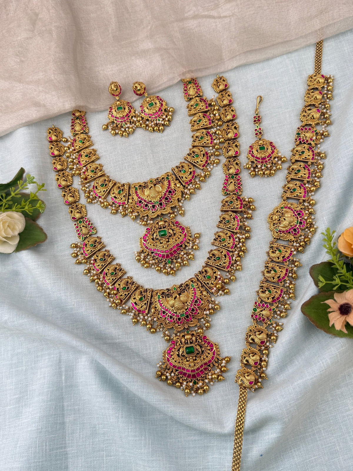 Antique Jadau Lakshmi Full Bridal Necklace Set | 204 - Mahilas