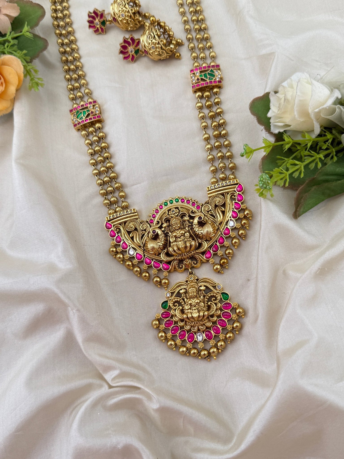 Antique Jadau Lakshmi Layered Long Necklace Set | 221 - Mahilas