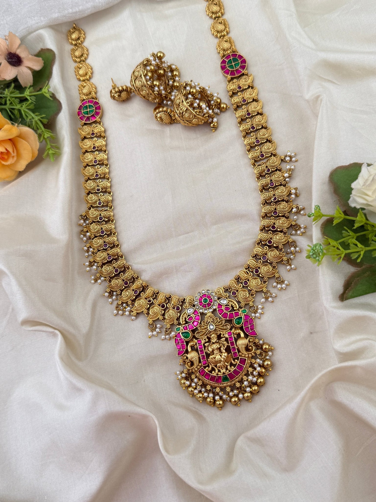 Antique Jadau Lakshmi Long Necklace Set | 225 - Mahilas