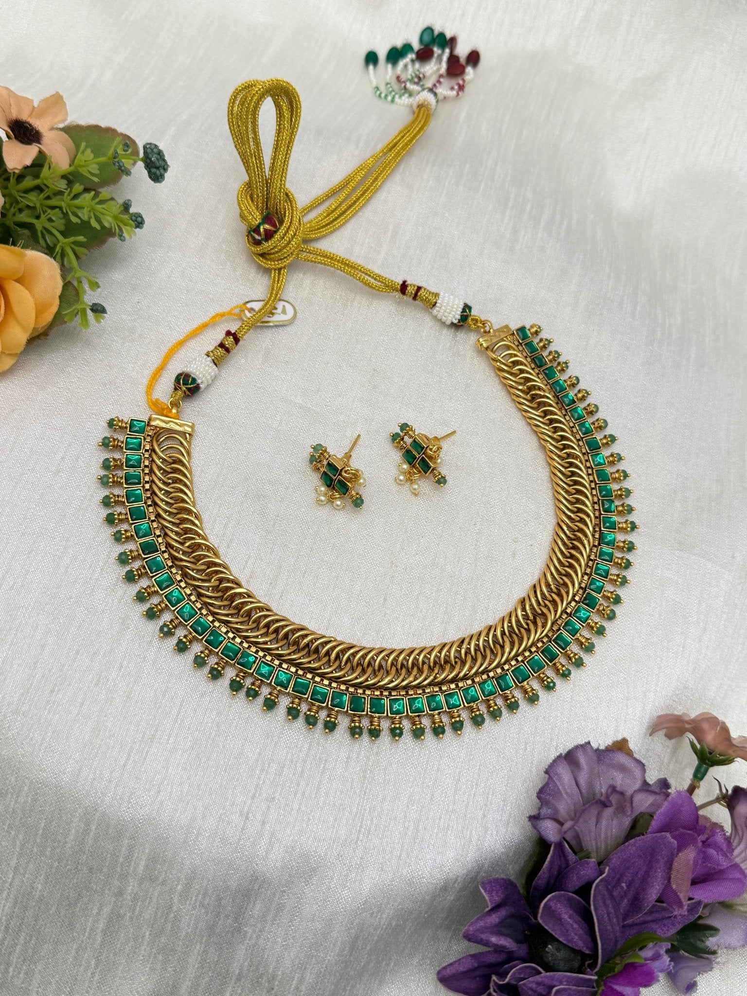 Antique Jadau Necklace 0725 ( 4 Colours ) - Mahilas