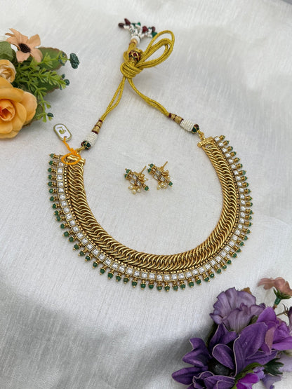 Antique Jadau Necklace 0725 ( 4 Colours ) - Mahilas
