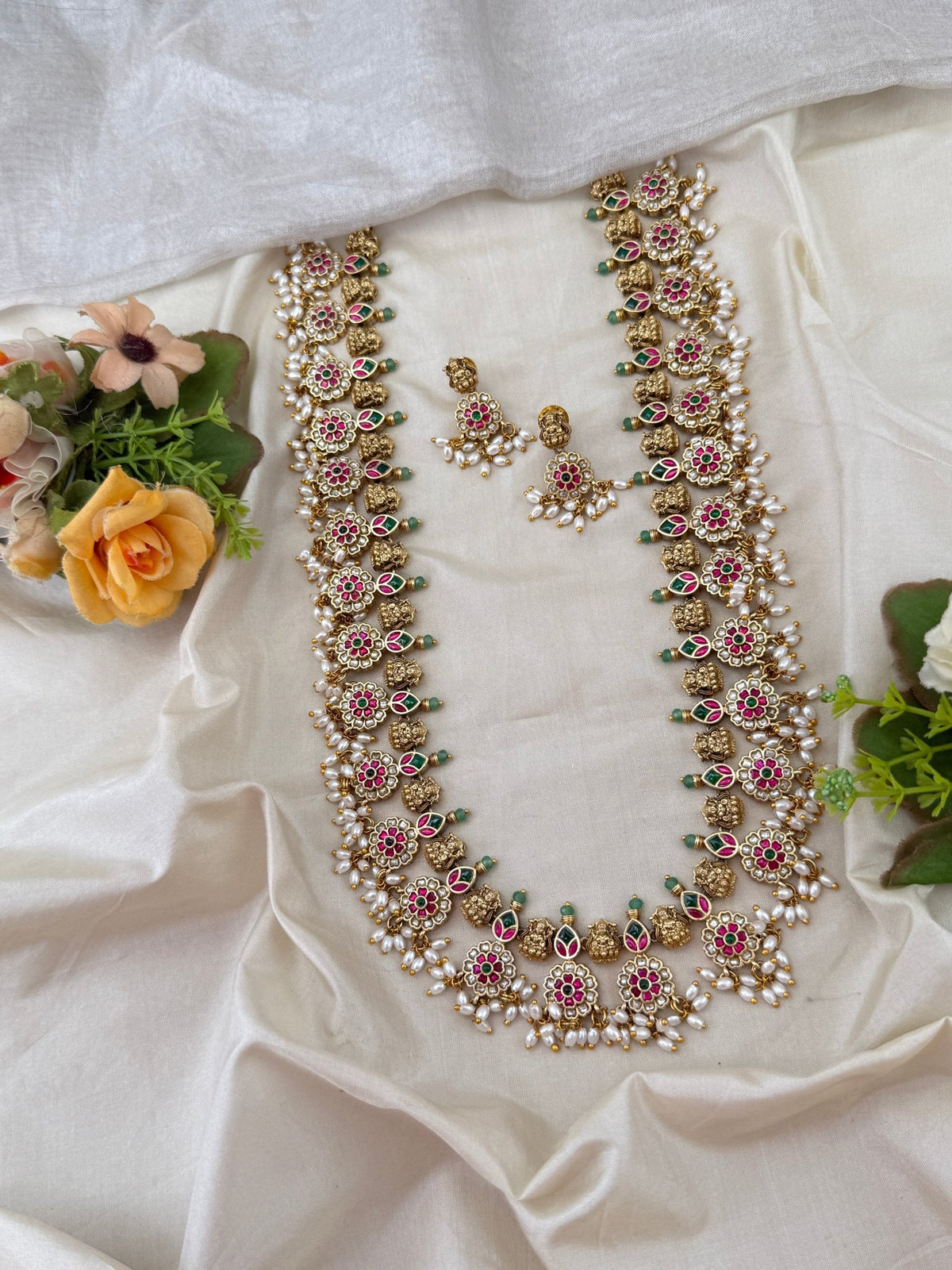 Antique Jadau Pearl Long Necklace Set | 226 - Mahilas