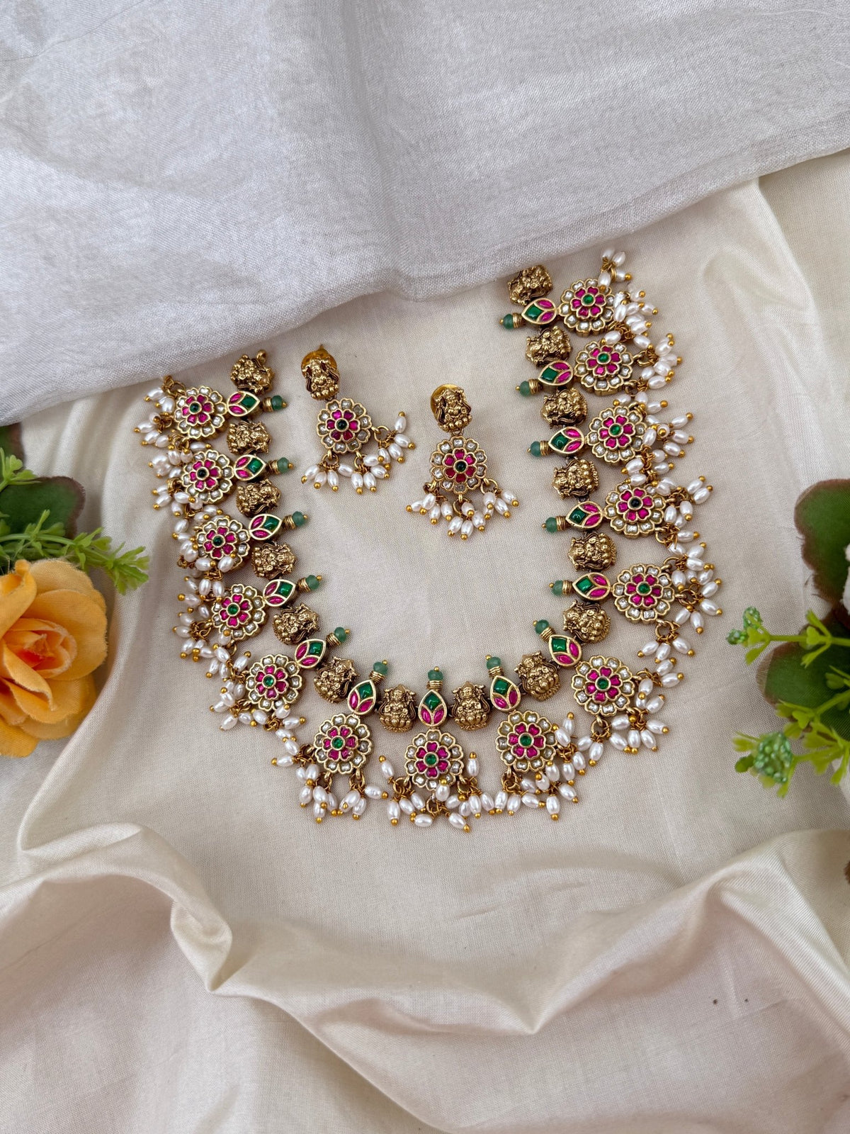 Antique Jadau Pearl Short Necklace Set | 227 - Mahilas