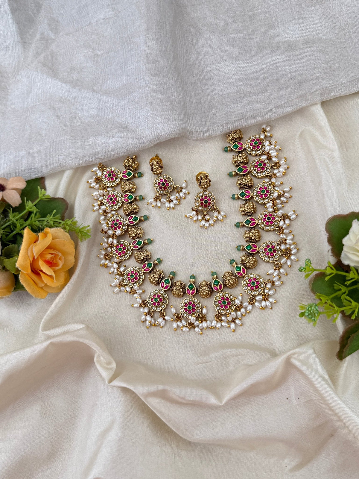 Antique Jadau Pearl Short Necklace Set | 227 - Mahilas