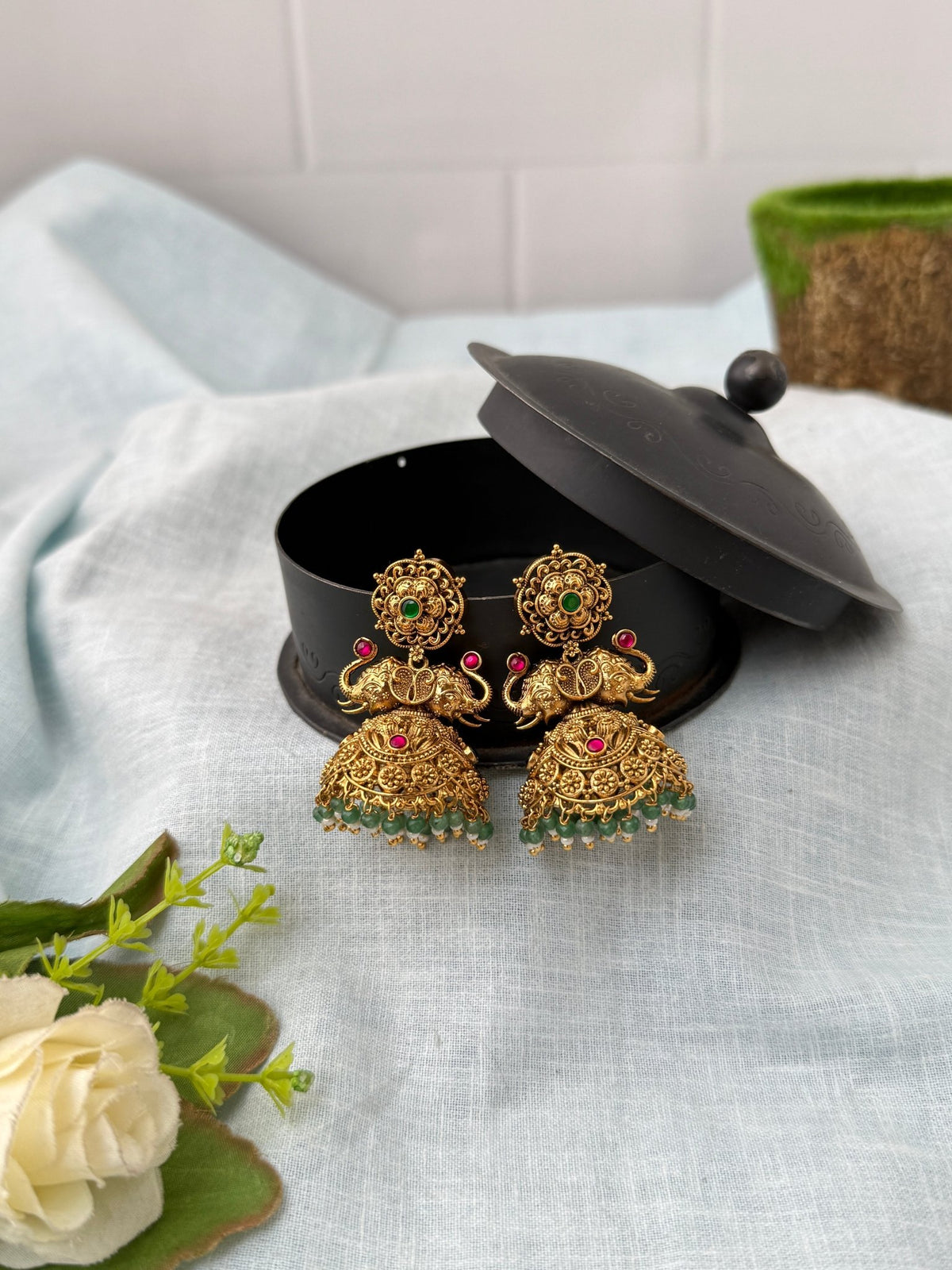 Antique Jhumka Elephant Earrings| E0781 - Mahilas