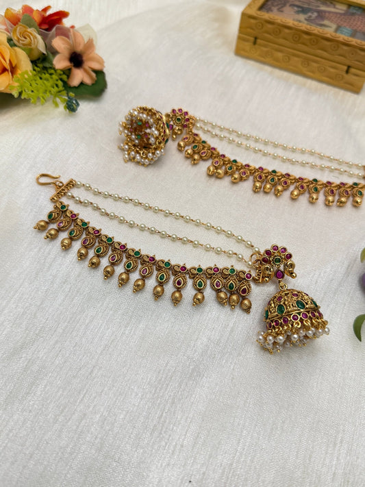 Antique Jhumka with Maatal 100 - Mahilas