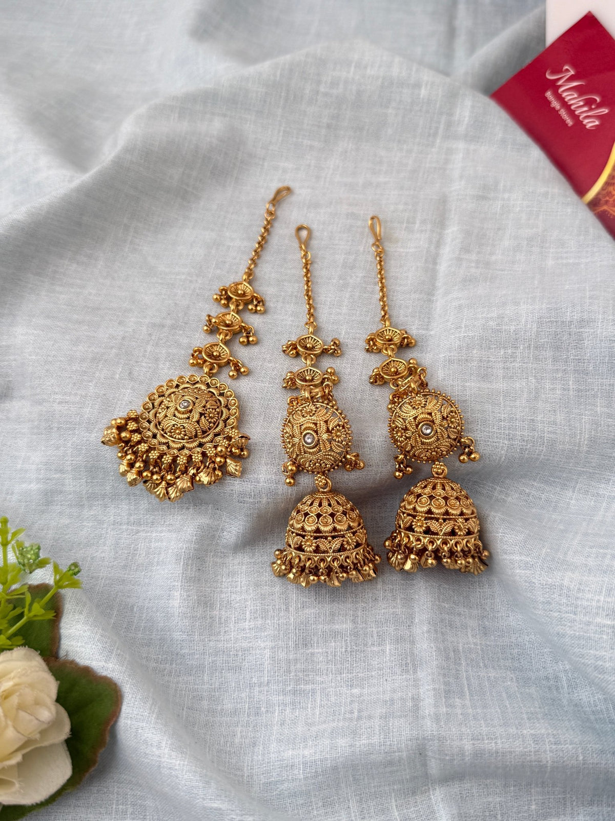 Antique Jhumkas Earrings With Maatal And Maang Tikka| E0645 - Mahilas