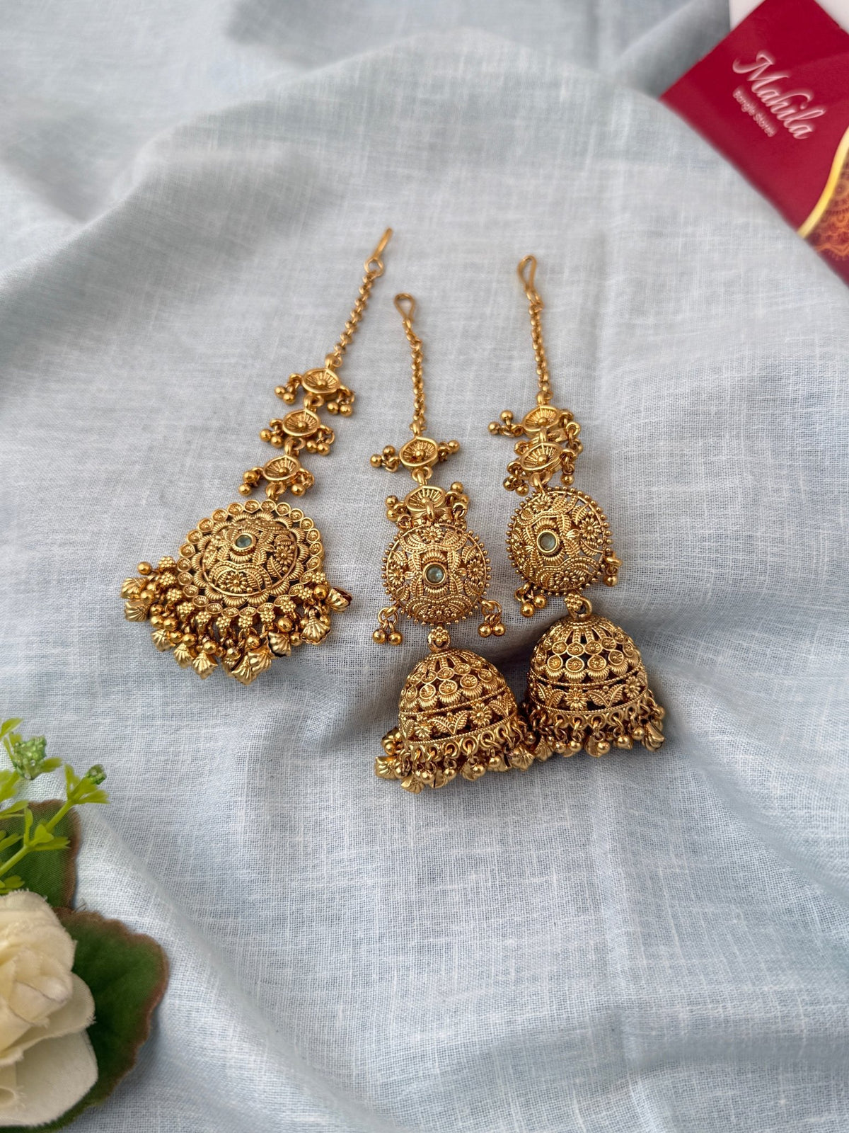 Antique Jhumkas Earrings With Maatal And Maang Tikka| E0646 - Mahilas
