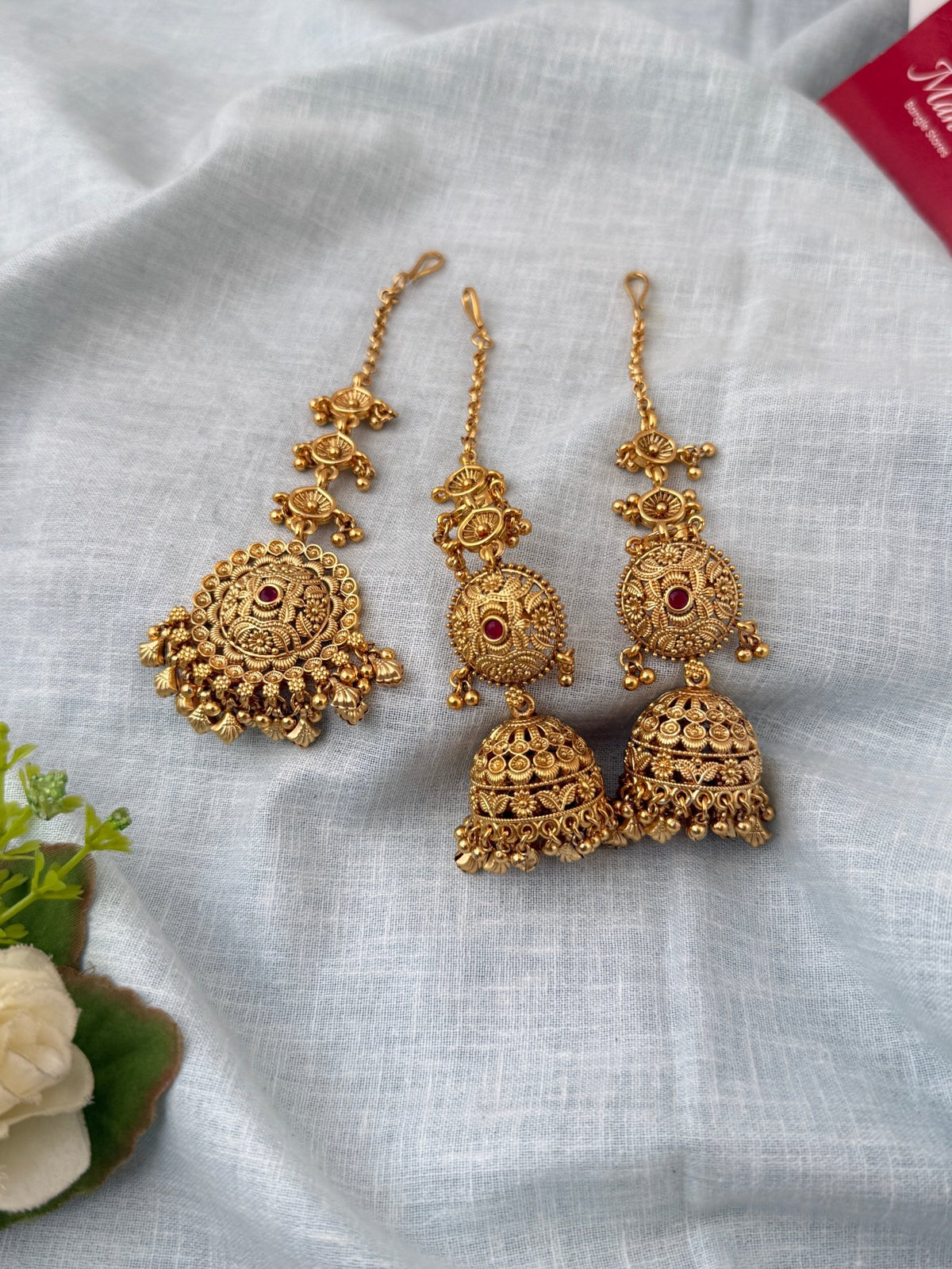 Antique Jhumkas Earrings With Maatal And Maang Tikka| E0647 - Mahilas