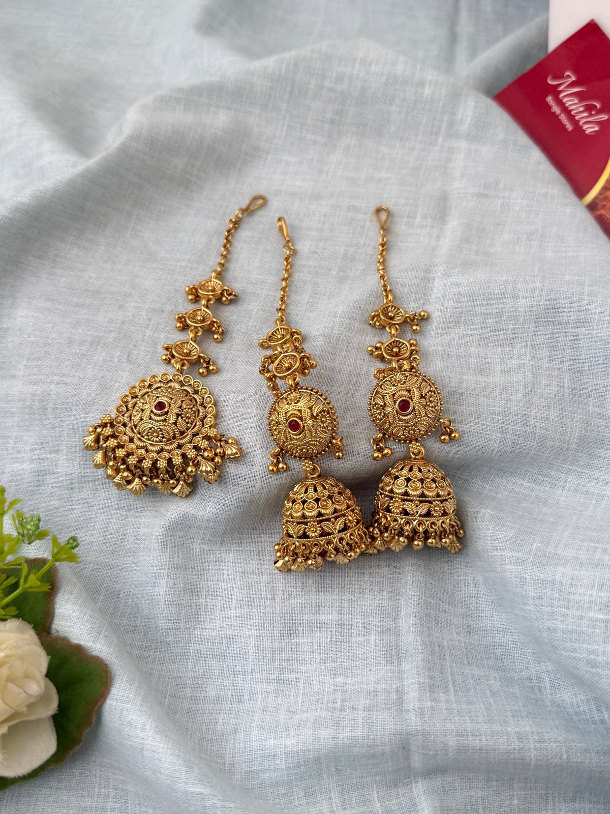 Antique Jhumkas Earrings With Maatal And Maang Tikka| E0647 - Mahilas