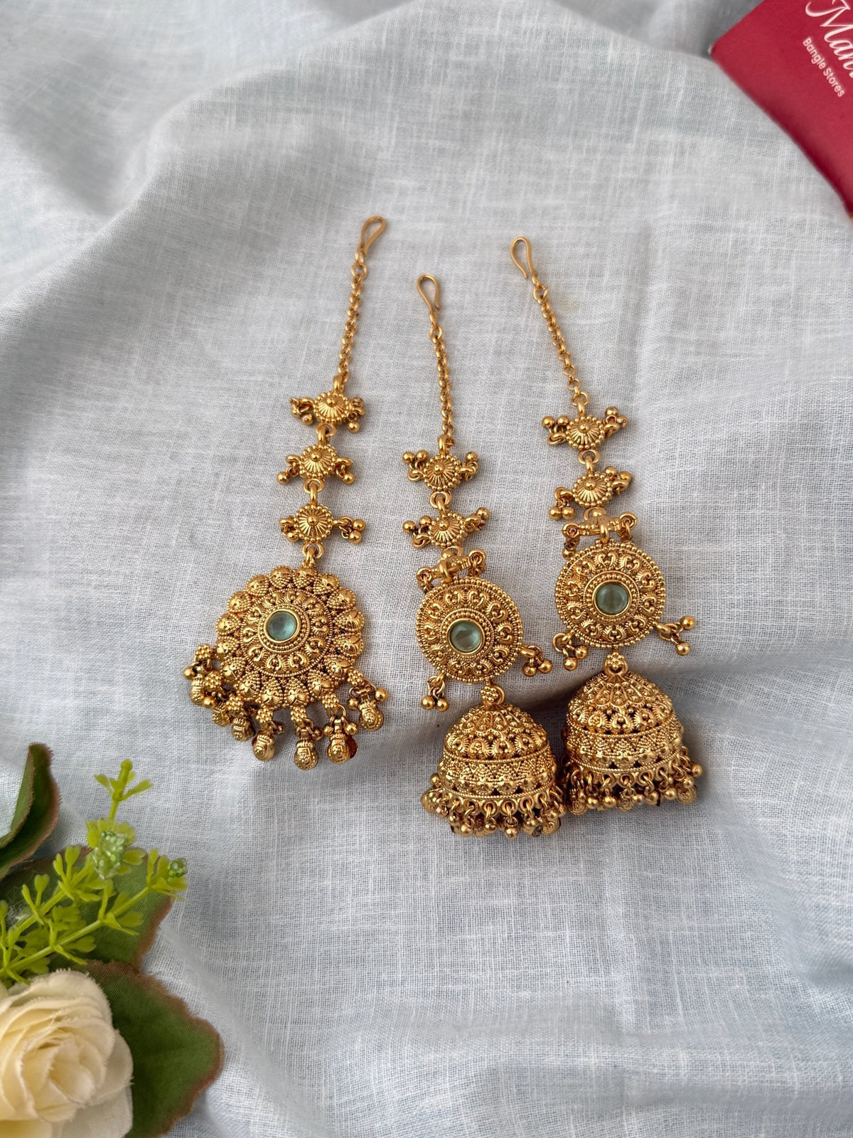 Antique Jhumkas Earrings With Maatal And Maang Tikka| E0652 - Mahilas