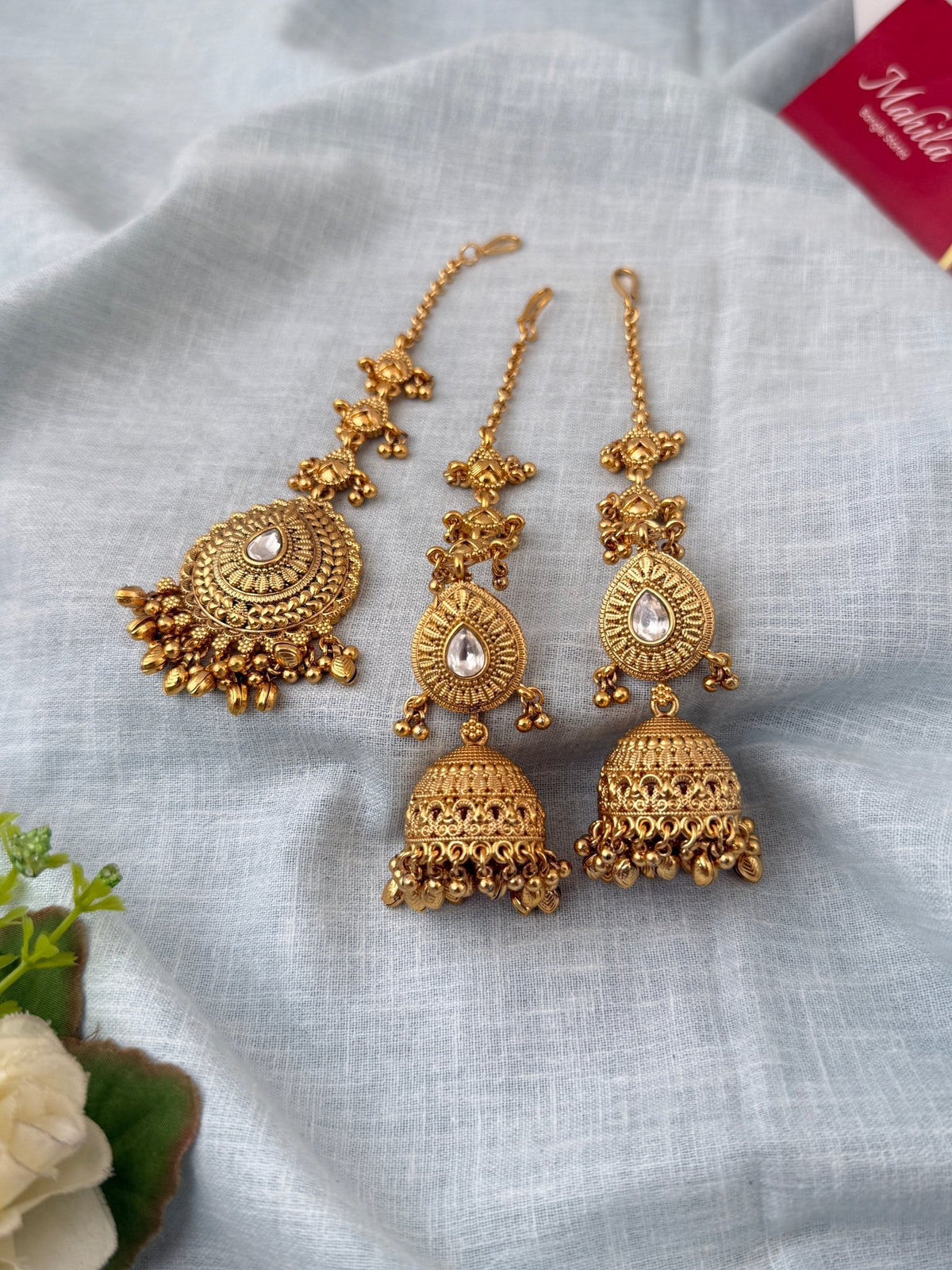 Antique Jhumkas Earrings With Maatal And Maang Tikka| E0654 - Mahilas