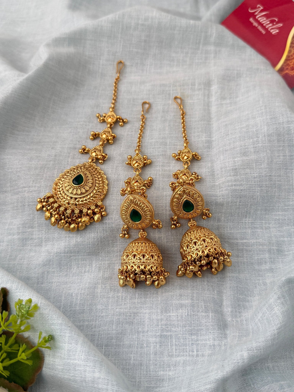 Antique Jhumkas Earrings With Maatal And Maang Tikka| E0655 - Mahilas