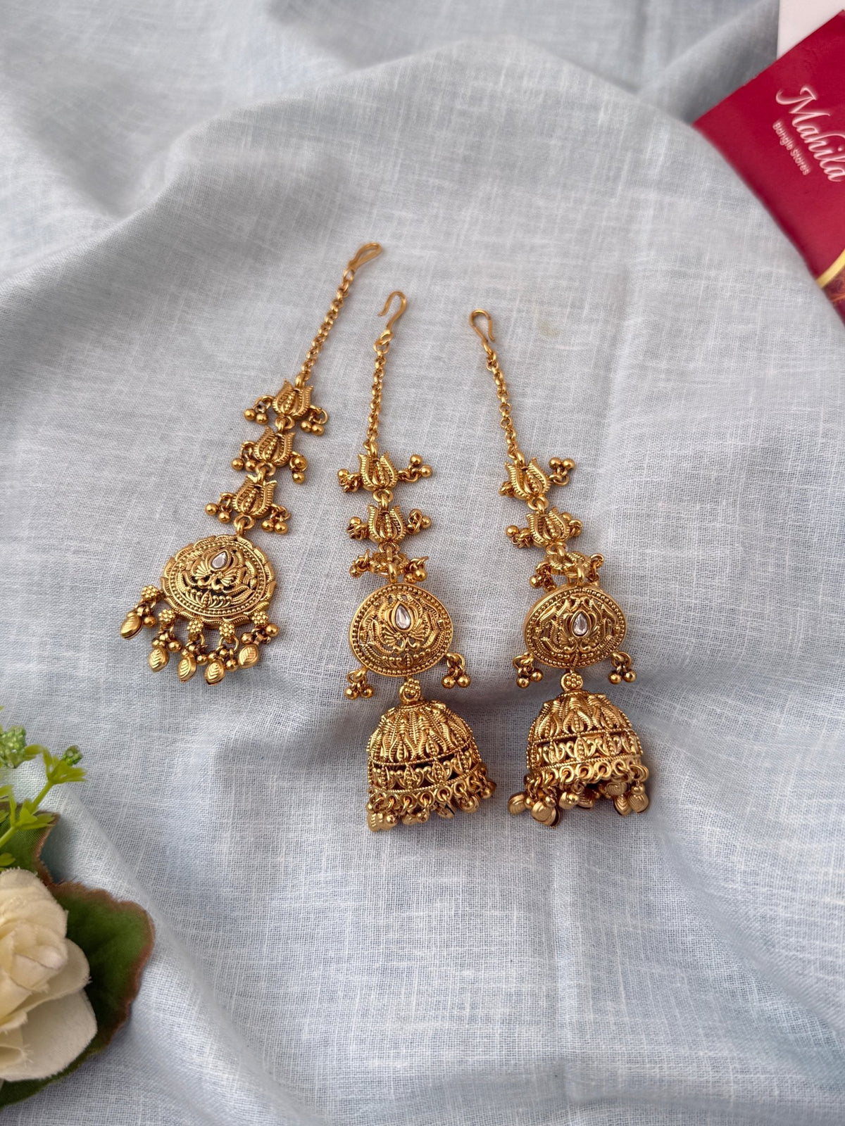 Antique Jhumkas Earrings With Maatal And Maang Tikka| E0660 - Mahilas