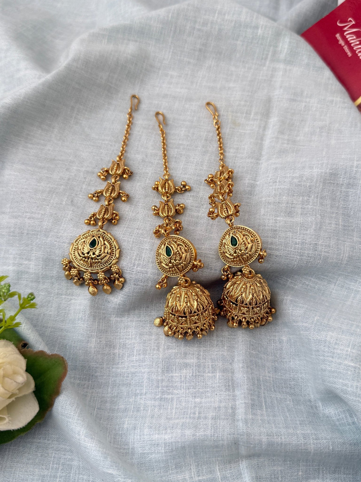 Antique Jhumkas Earrings With Maatal And Maang Tikka| E0661 - Mahilas
