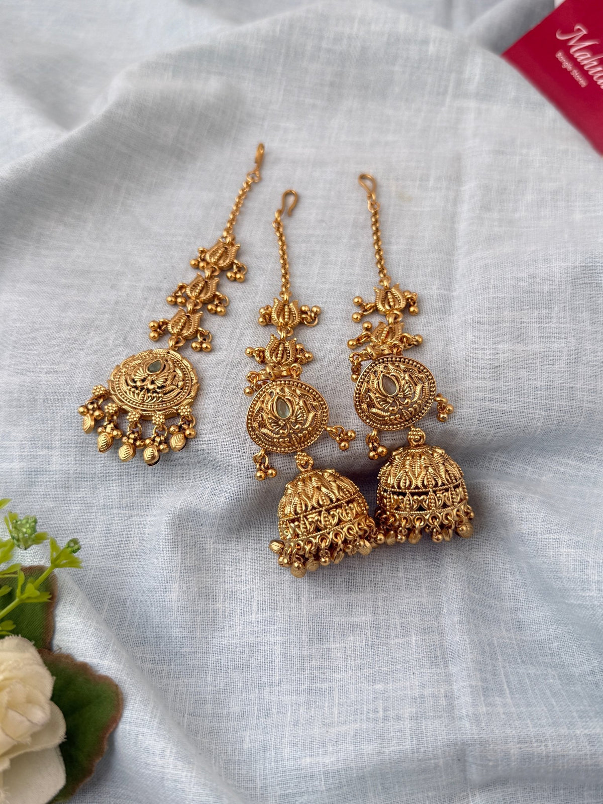Antique Jhumkas Earrings With Maatal And Maang Tikka| E0664 - Mahilas