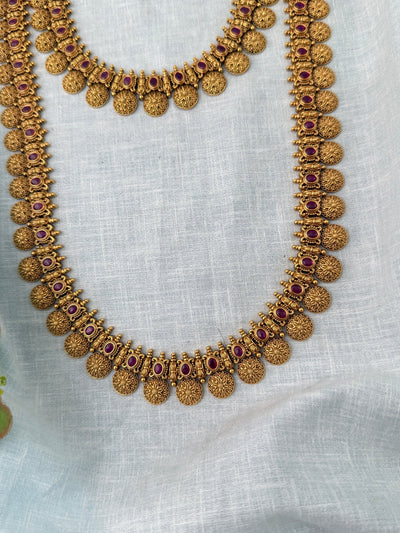 Antique Kaasu Necklace Semi Bridal Necklace Set| N1172 - Mahilas