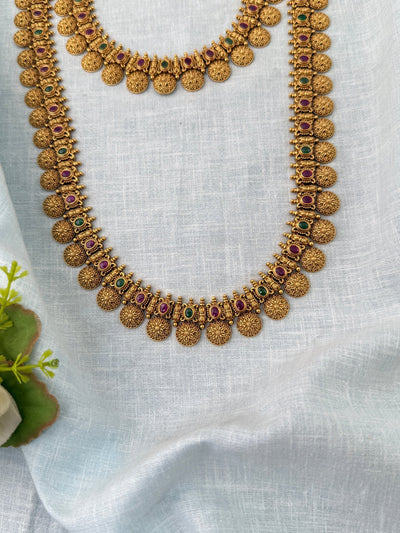 Antique Kaasu Necklace Semi Bridal Necklace Set| N1173 - Mahilas