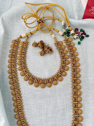 Antique Kaasu Necklace Semi Bridal Necklace Set| N1173 - Mahilas