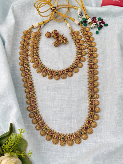 Antique Kaasu Necklace Semi Bridal Necklace Set| N1173 - Mahilas