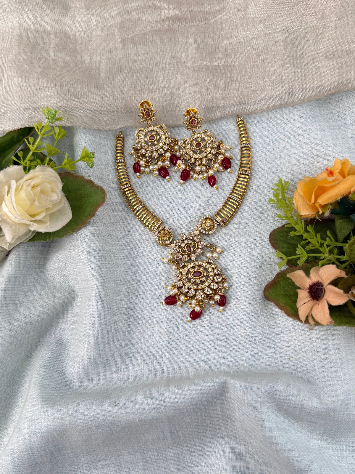 Antique Kanti Necklace Diamond Look | N0472 A - Mahilas