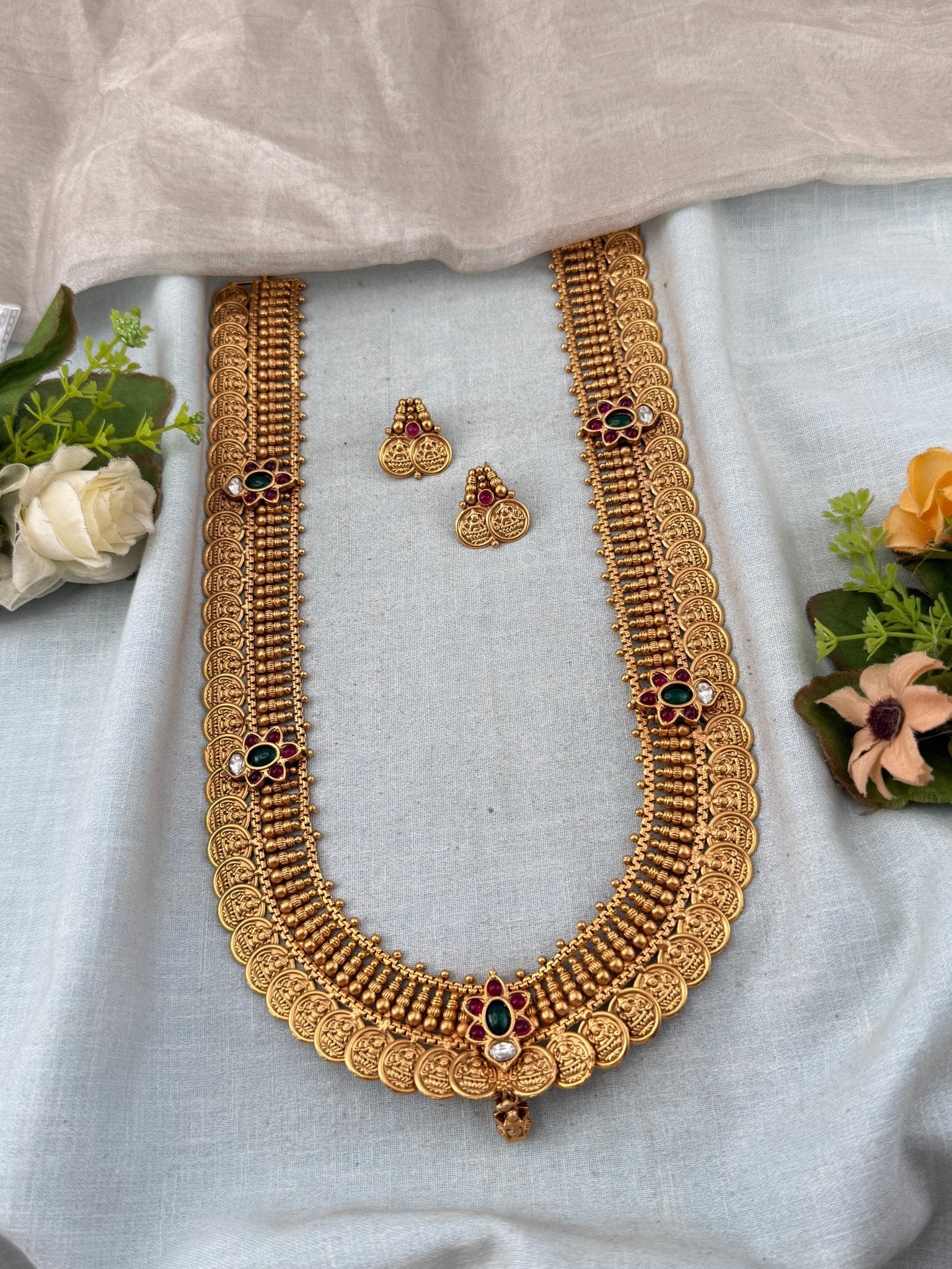 Antique Kasu Lakshmi Long Necklace Set | No246 - Mahilas