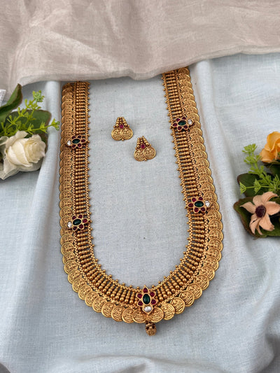 Antique Kasu Lakshmi Long Necklace Set | No246 - Mahilas