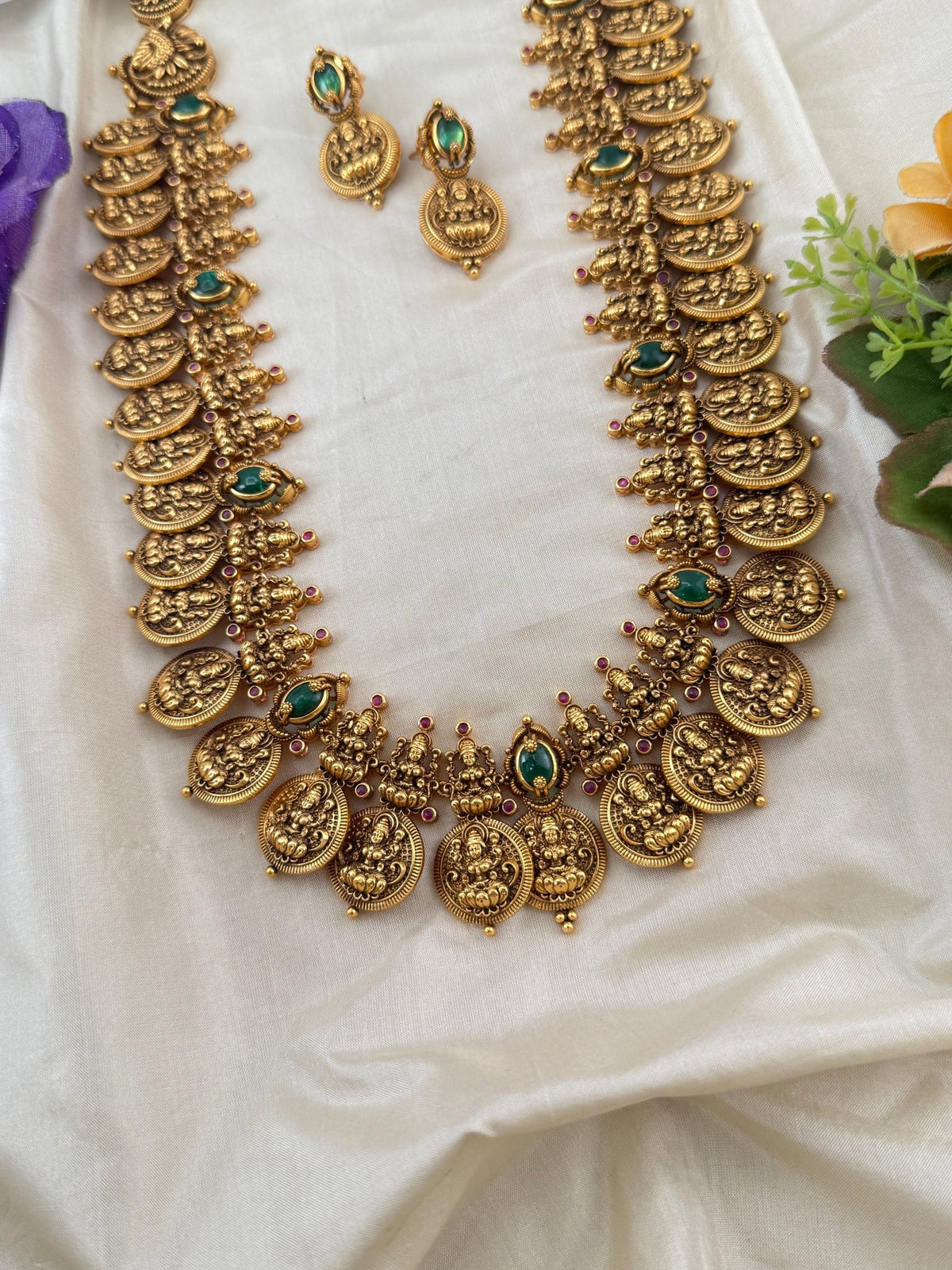 Antique Kasu Mid Long Necklace Set | 277 - Mahilas