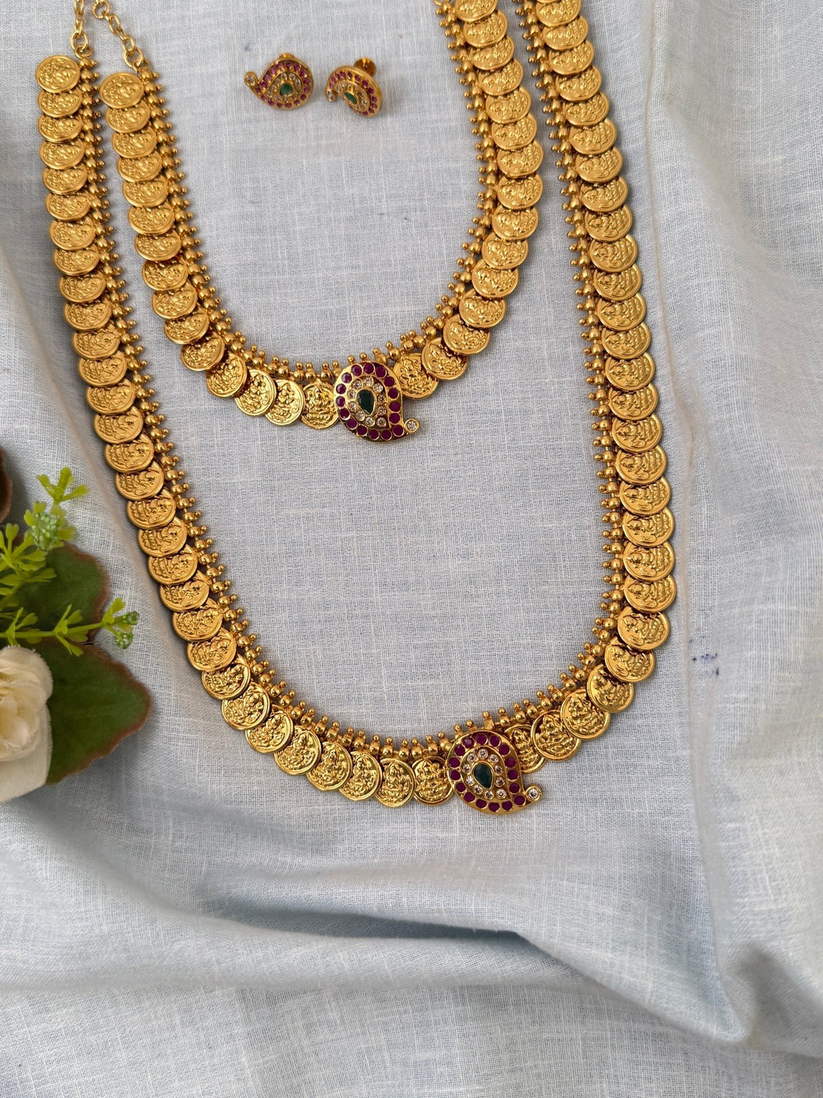 Antique Kasu Semi Bridal Mango Pendant Neacklace Set | N0534 - Mahilas