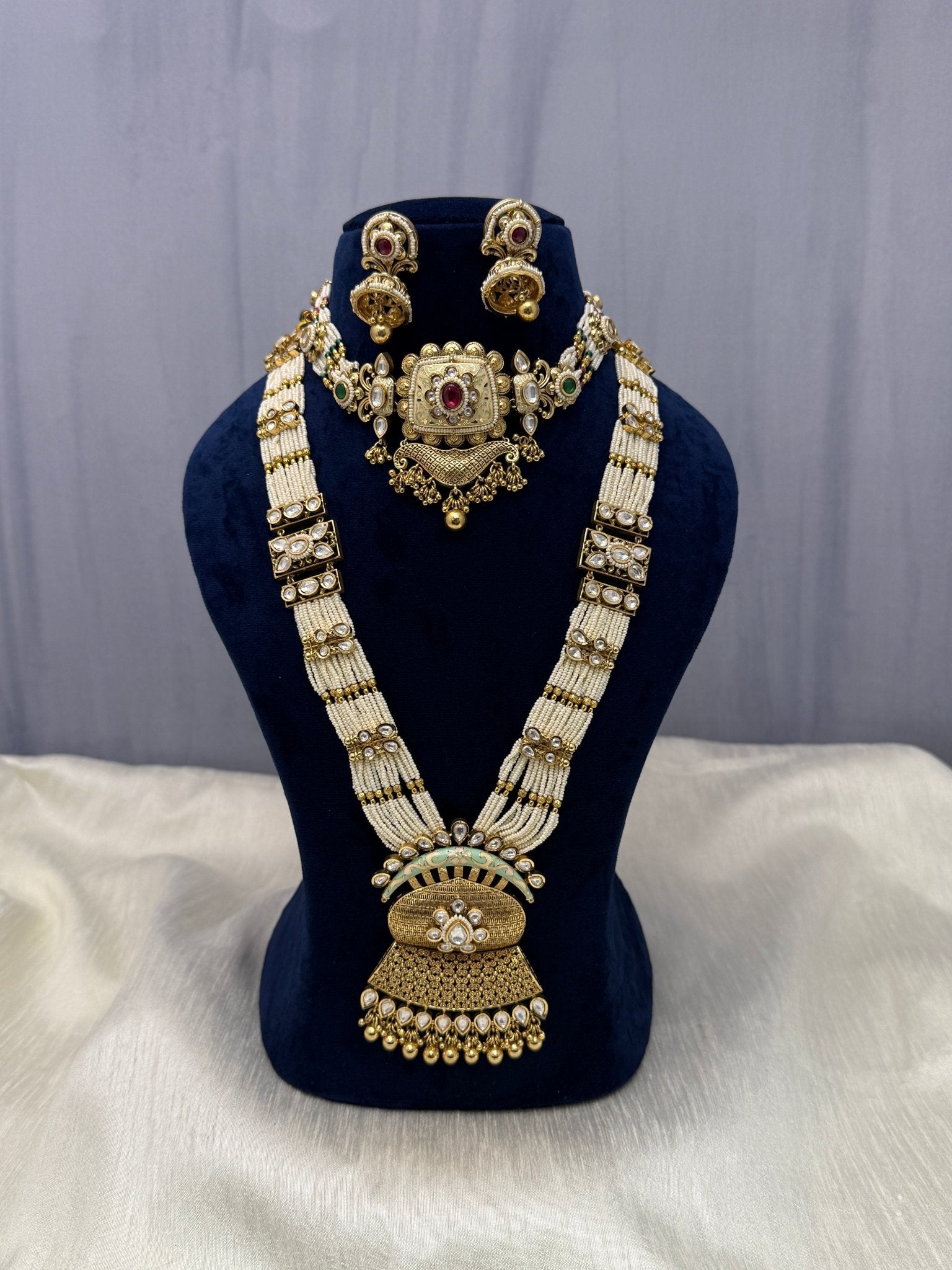 Antique Kundan Bridal Necklace Set 0726 - Mahilas