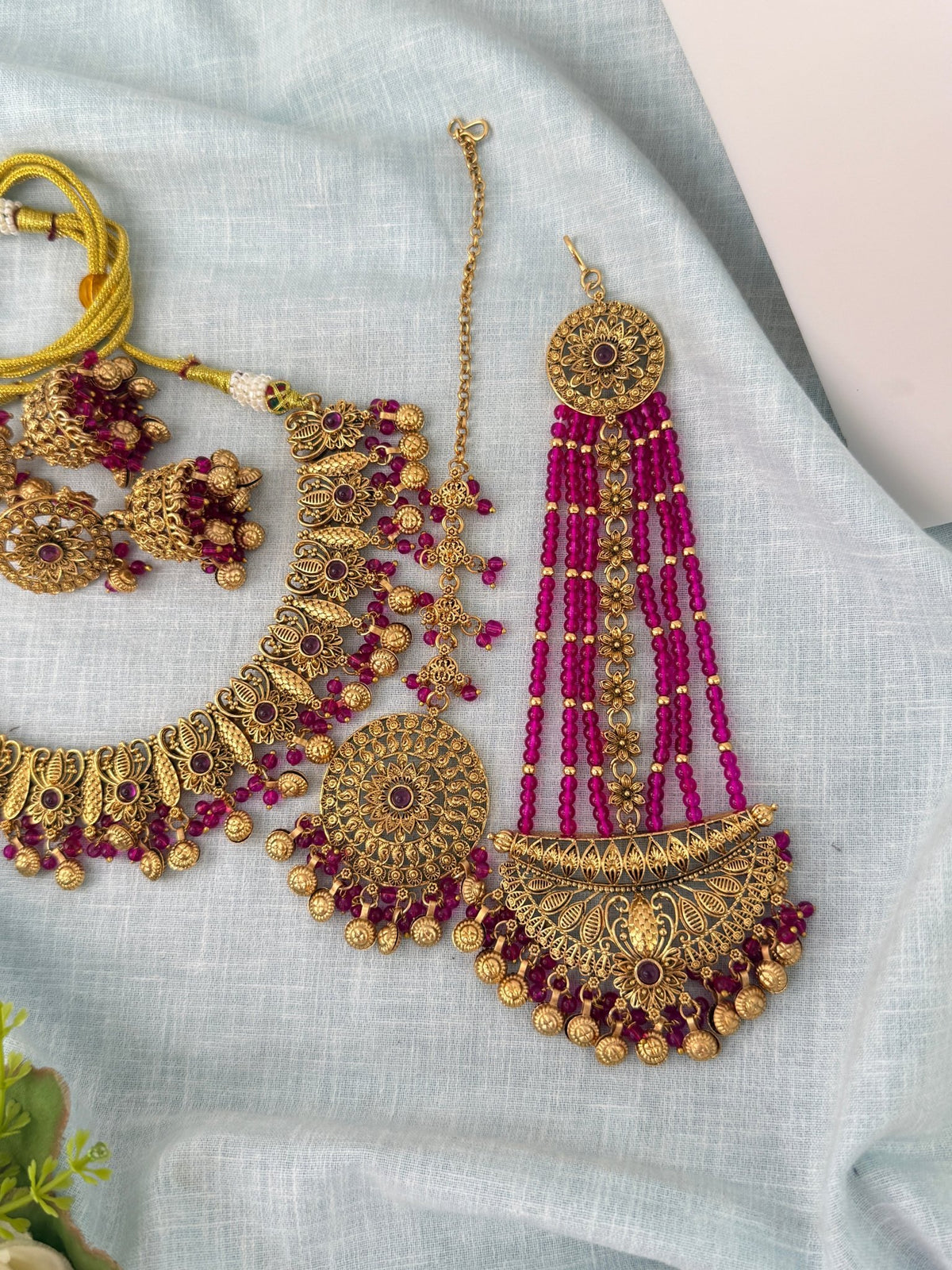 Antique Kundan Necklace With Maatal And Passa Short Set| N1077 - Mahilas