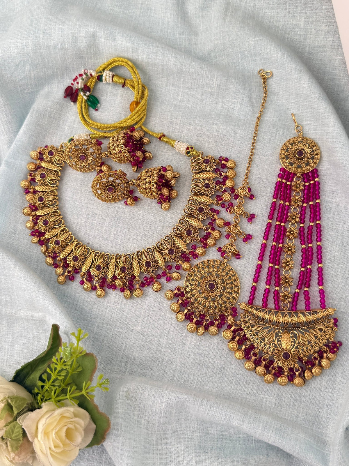 Antique Kundan Necklace With Maatal And Passa Short Set| N1077 - Mahilas