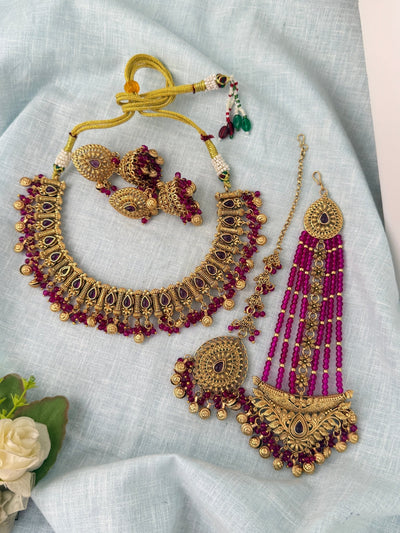 Antique Kundan Necklace With Maatal And Passa Short Set| N1088 - Mahilas