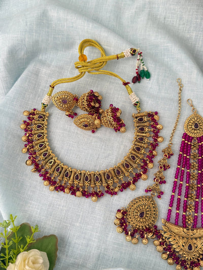 Antique Kundan Necklace With Maatal And Passa Short Set| N1088 - Mahilas