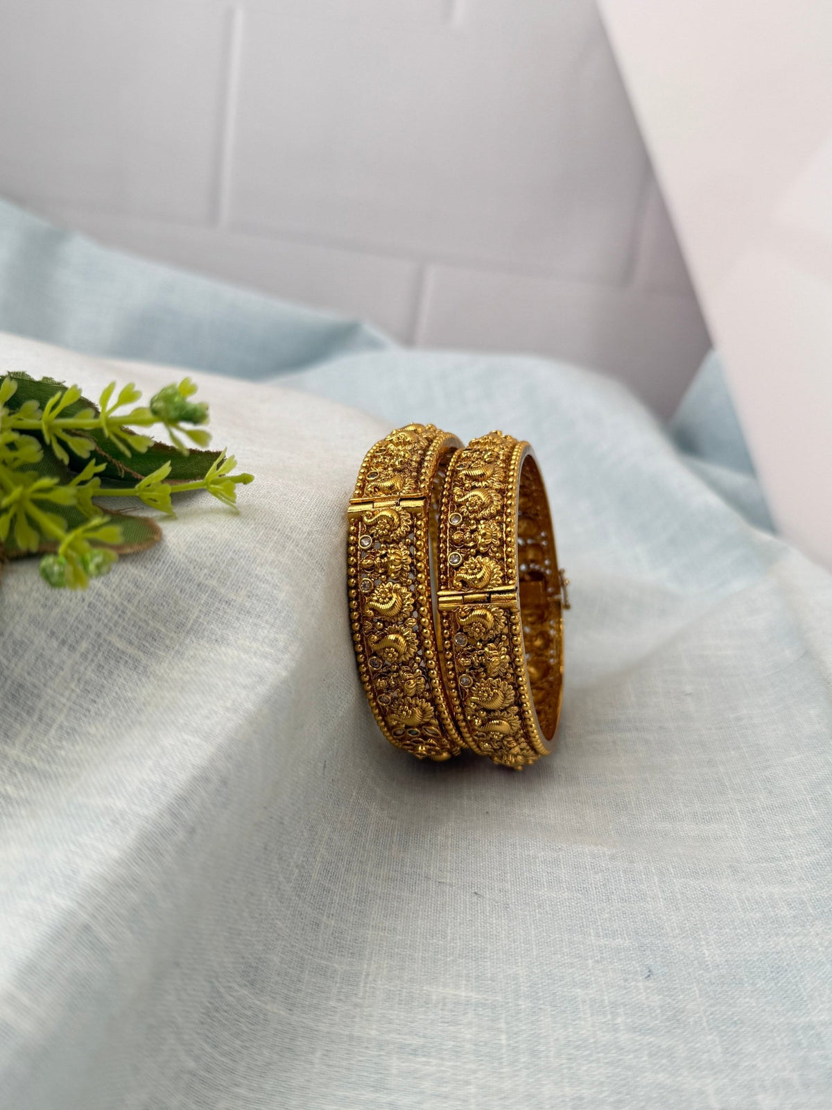 Antique Lakshmi Peacock Kada Bangles | Set of 2 | B0227 - Mahilas