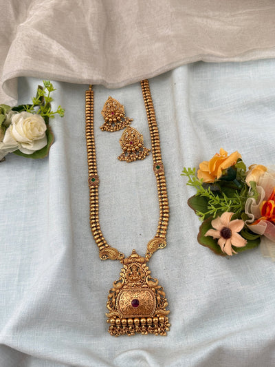 Antique Lakshmi Pendant Long Necklace Set | No232 - Mahilas