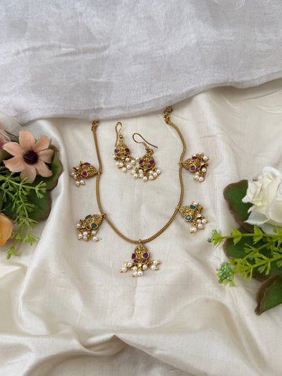 Antique Lakshmi Short Necklace Set | No318 - Mahilas