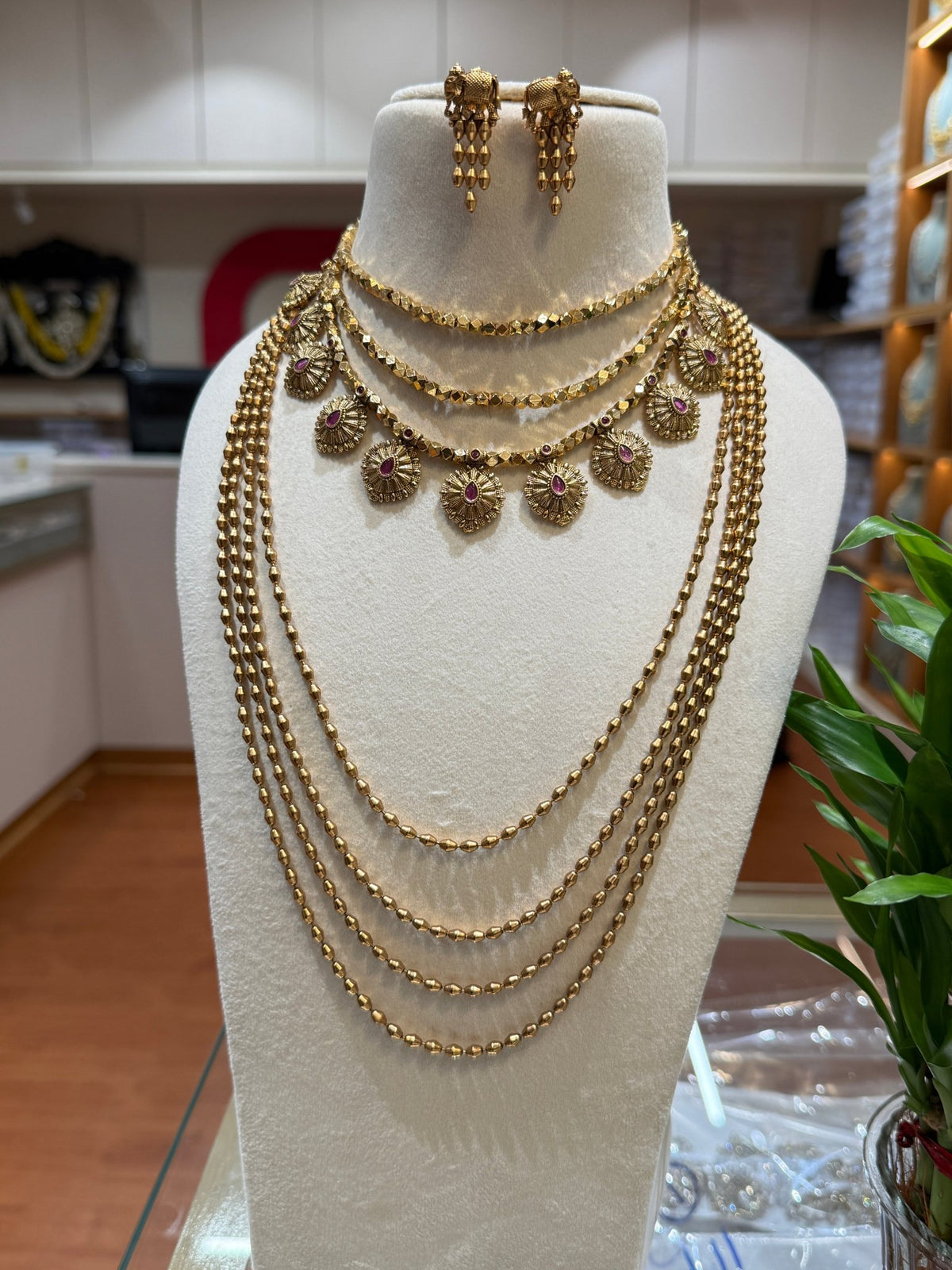 Antique Layer Beads & Chain Full Necklace Set | NC009 - Mahilas