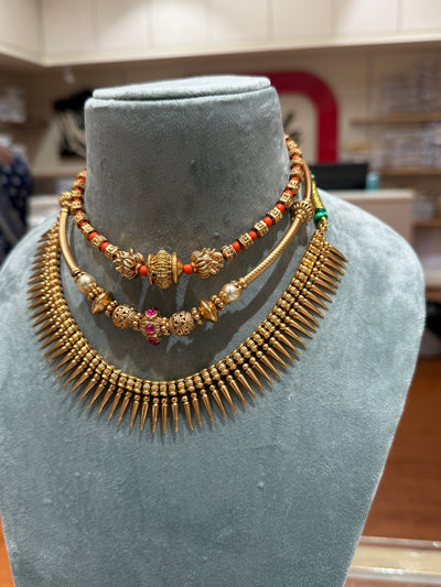 Antique Layered Coral Pearl Full Necklace Set | NC001 - Mahilas