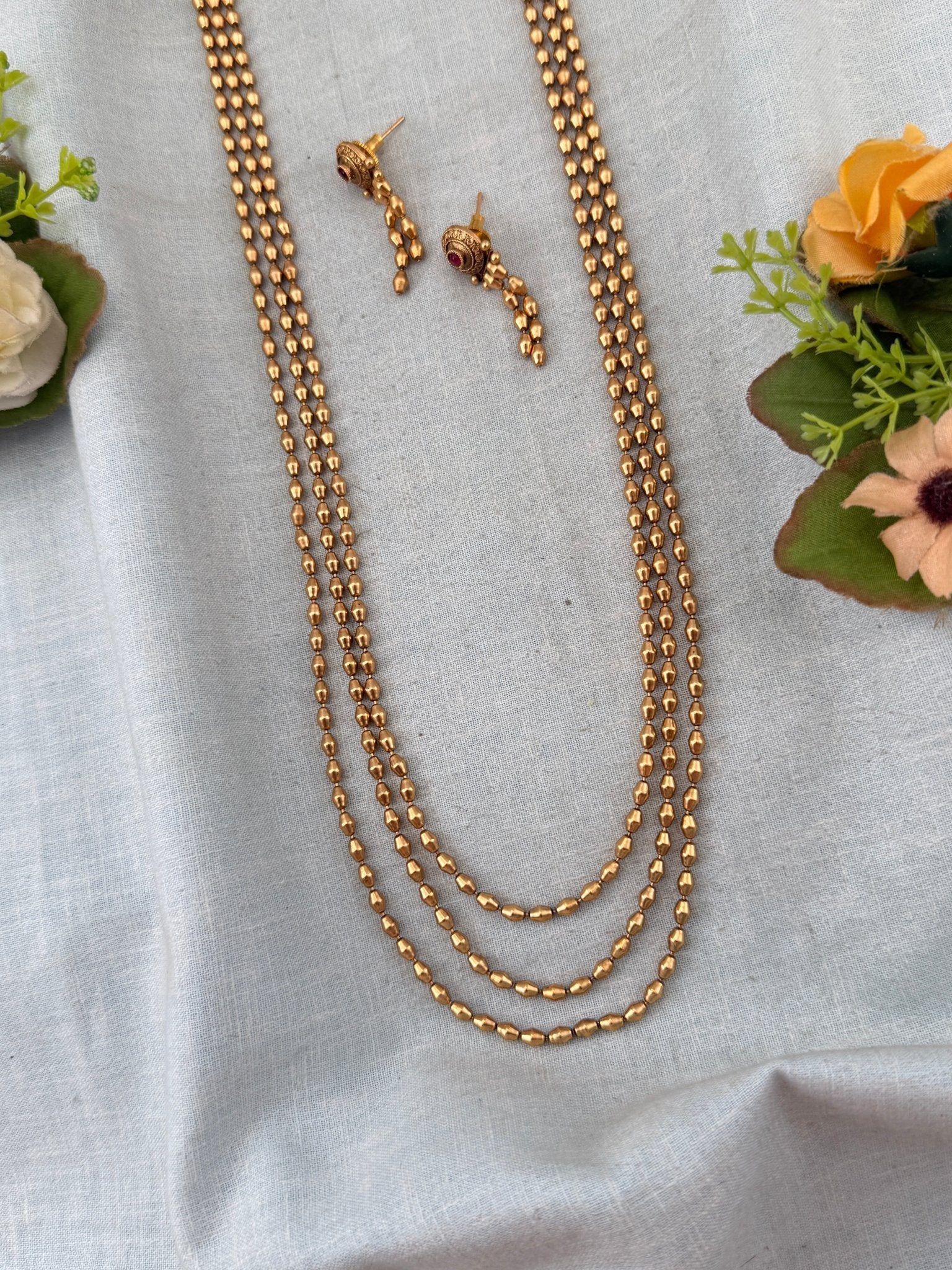Antique Layered Long Necklace Set | No161 - Mahilas