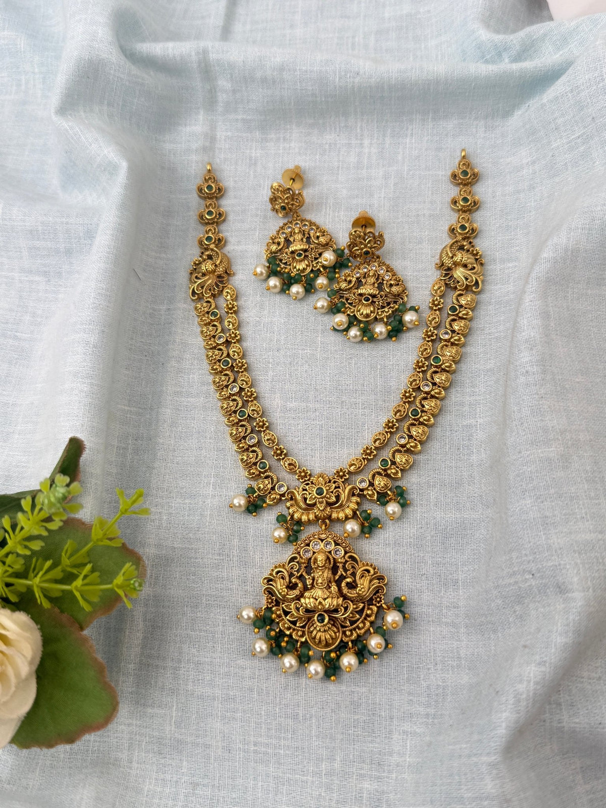 Antique Layered Necklace Lakshmi Pendant Long Set| N1223 - Mahilas