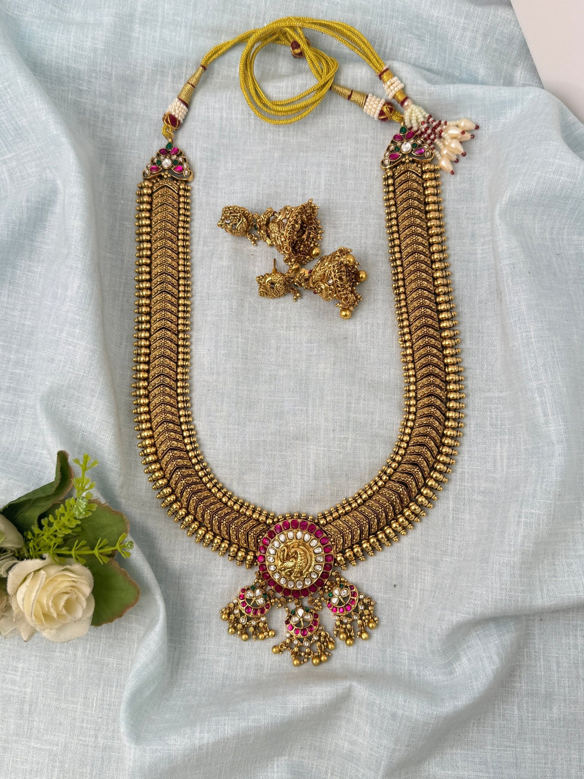 Antique Luxurious Necklace Peacock Pendant Long Set | N1024 - Mahilas