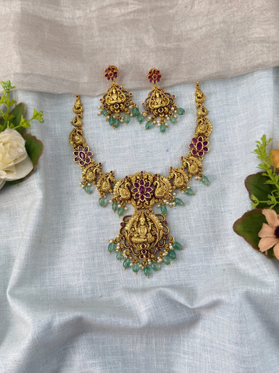 Antique Necklace Lakshmi Grand Short Set | N0477 - Mahilas